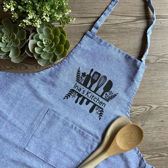 ❤️PERSONALIZED❤️ blue, linen look apron. - Picture 1 of 3